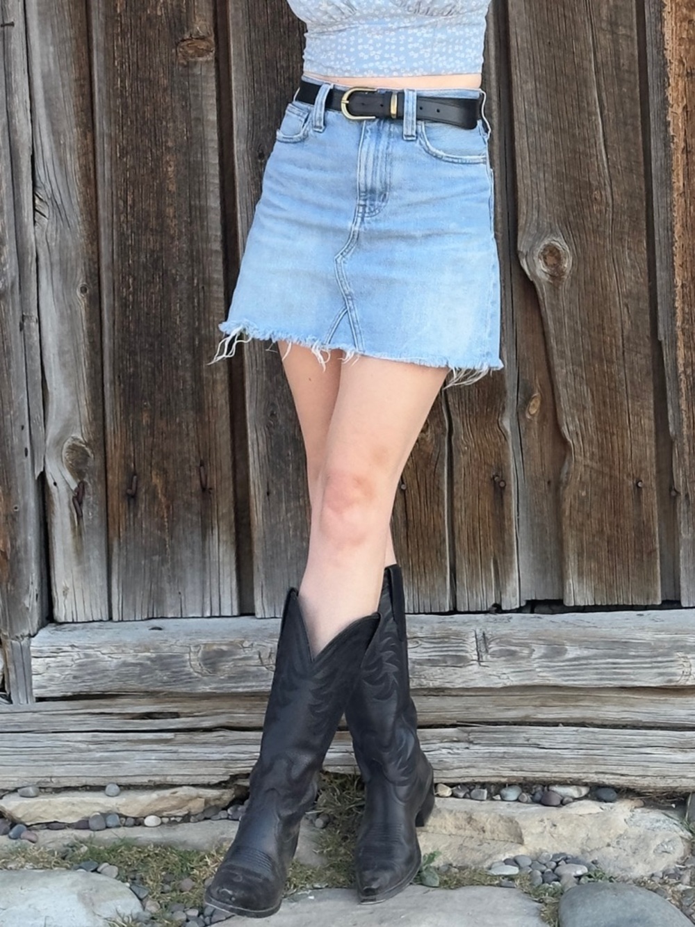 Madewell Light Blue Denim Mini Skirt with Frayed Hem